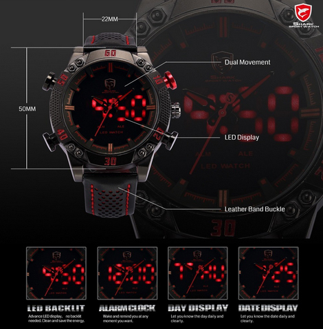 Часы спортивные наручные Шарк (черно-красные) - купить по низкой цене.Часы shark watch.